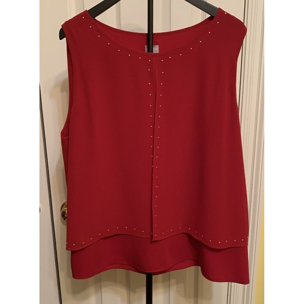 Chicos Size 3 Womens XL Top Red Chiffon Layered Sleeveless Blouse Gold Studs